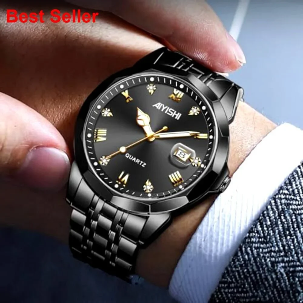 Stainless Steel Dress Watch with Roman Numerals Diamond Dial Waterproof
